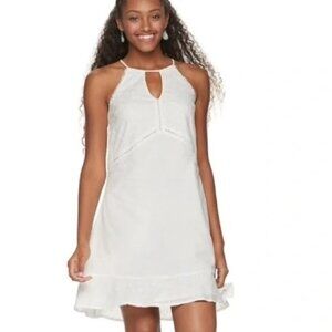 Candies White Sleeveless Eyelet Mini Dress With Keyhole Front & Ruffle Hem Women